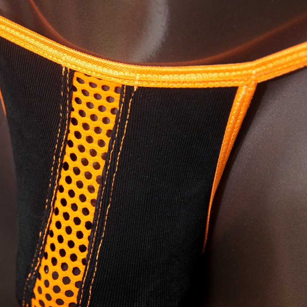 Mens Orange Black Fabric Mix Gstring Handmade - Picture 3 of 5